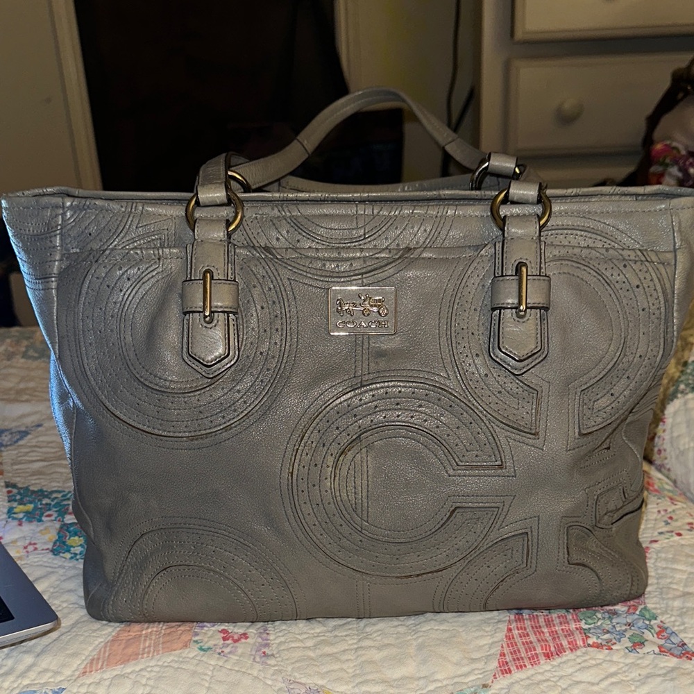 Coach Embossed Gray Leather Chelsea Shoulder Bag Tote 17821 (B)